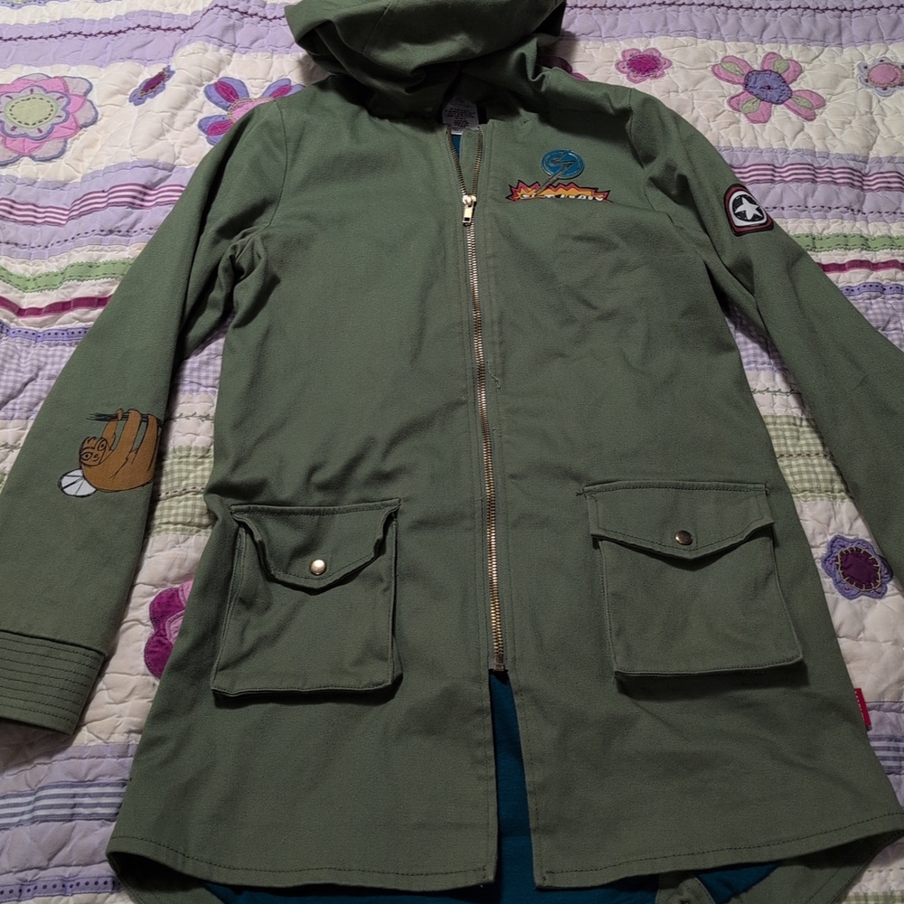 Kids' Green Hooded Pea Coat with Patches